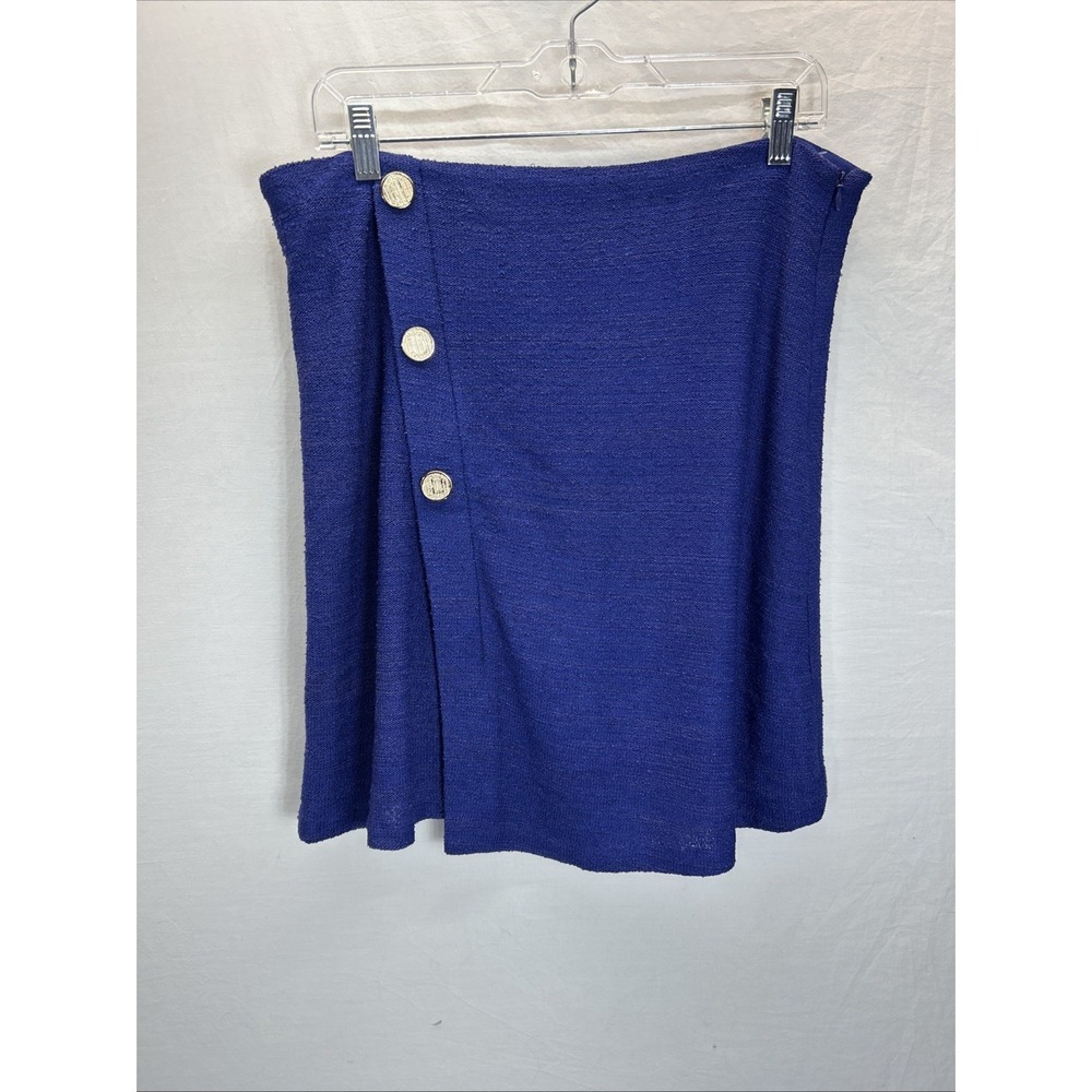 NEW Misook‎ Size SM Royal Blue brass button Pencil Straight Knit Skirt knee